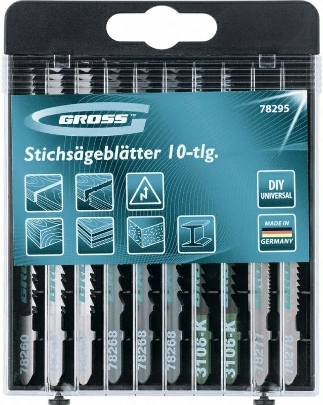 Набор полотен для электролобзика универсальный 10шт DIY пластиковый кейс Gross (Германия)