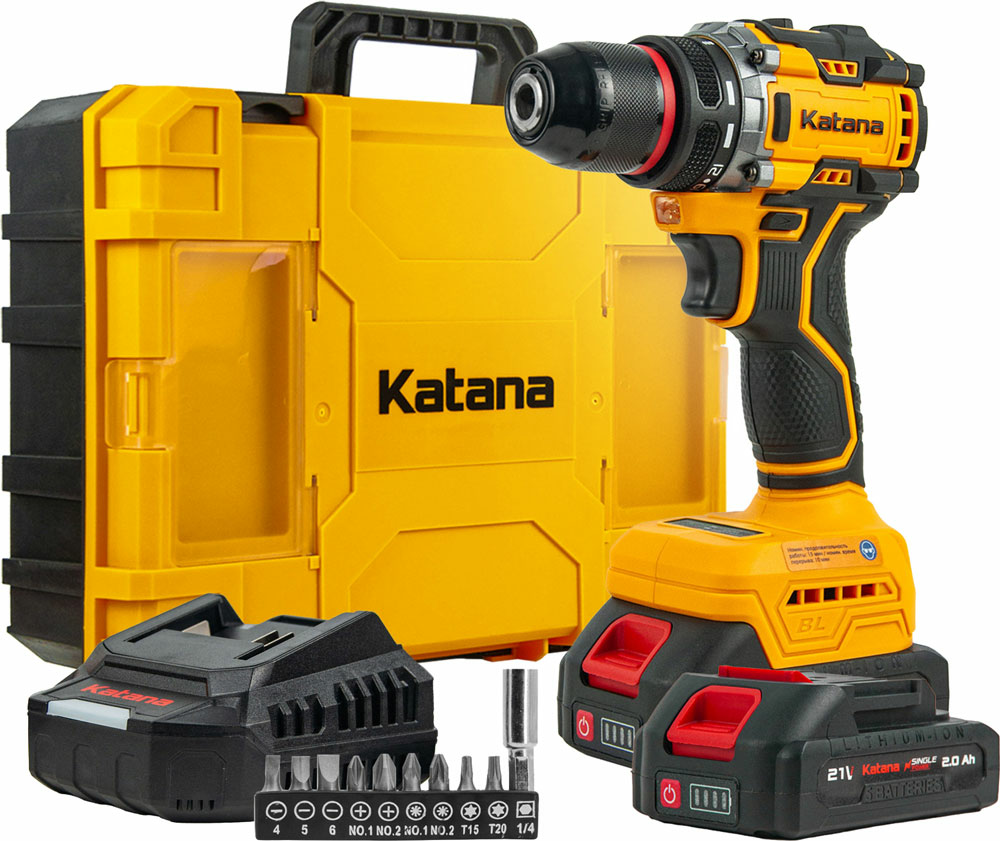 Дрель-шуруповерт аккумуляторная Katana HD Line BCD5501 21В Бесщеточный 2аккумулятора 2А/ч Li-ion 10бит кейс (Китай)