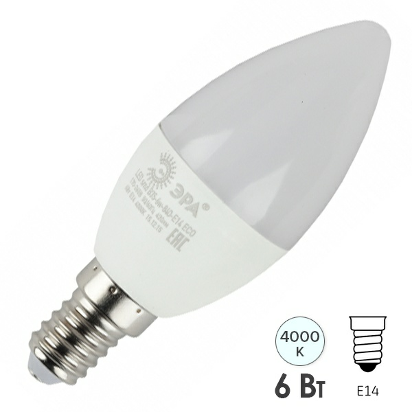 LED B35-6W-840-E14 R  Лампочка светодиодная ЭРА R (Австрия)