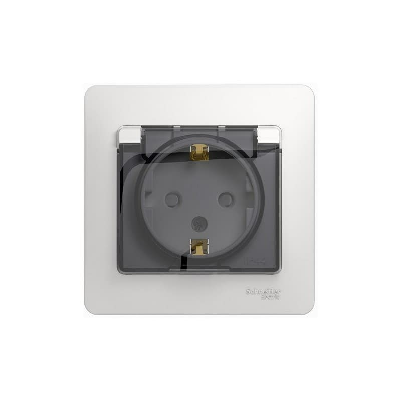 Розетка Glossa с заземлением со шторками с крышкой IP44 (белая) (Латвия)