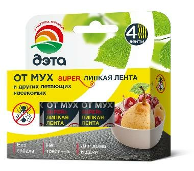 Средство инсектицидное лента липкая «мухолов» ДЭТА лента от мух 4 шт (Россия)