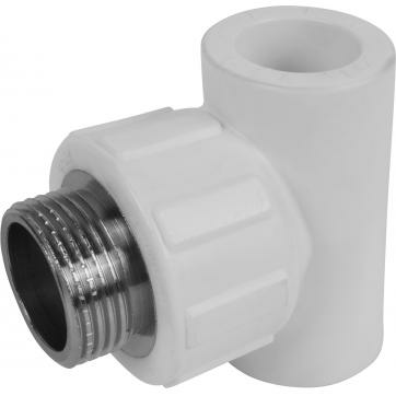 Тройник комбинированный ПП с наруж. резьбой d25х3/4"х25 серый