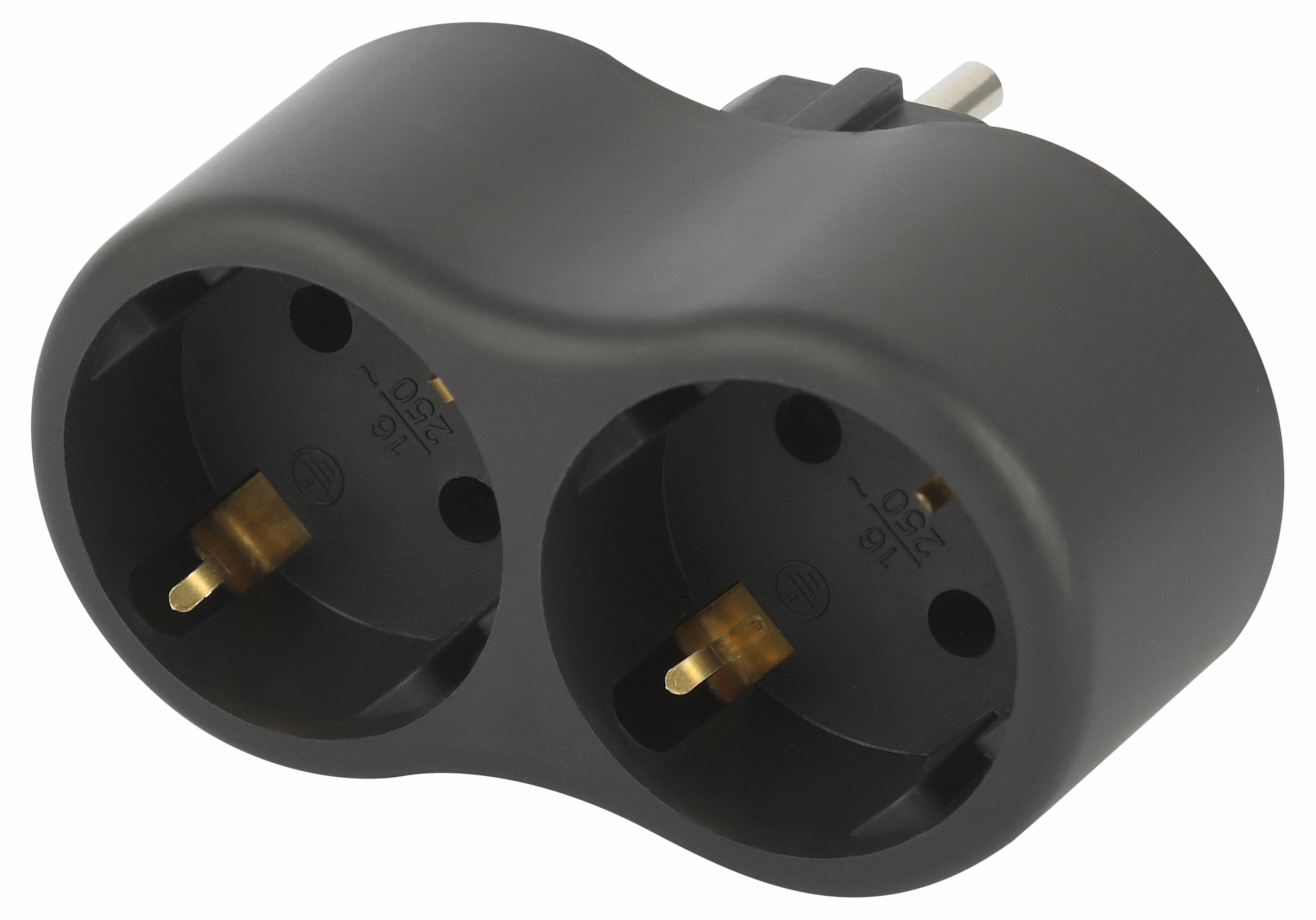 Разветвитель электрический (тройник) ЭРА SPx-2e-B на 2 розетки с заземлением 16А черный (Китай)