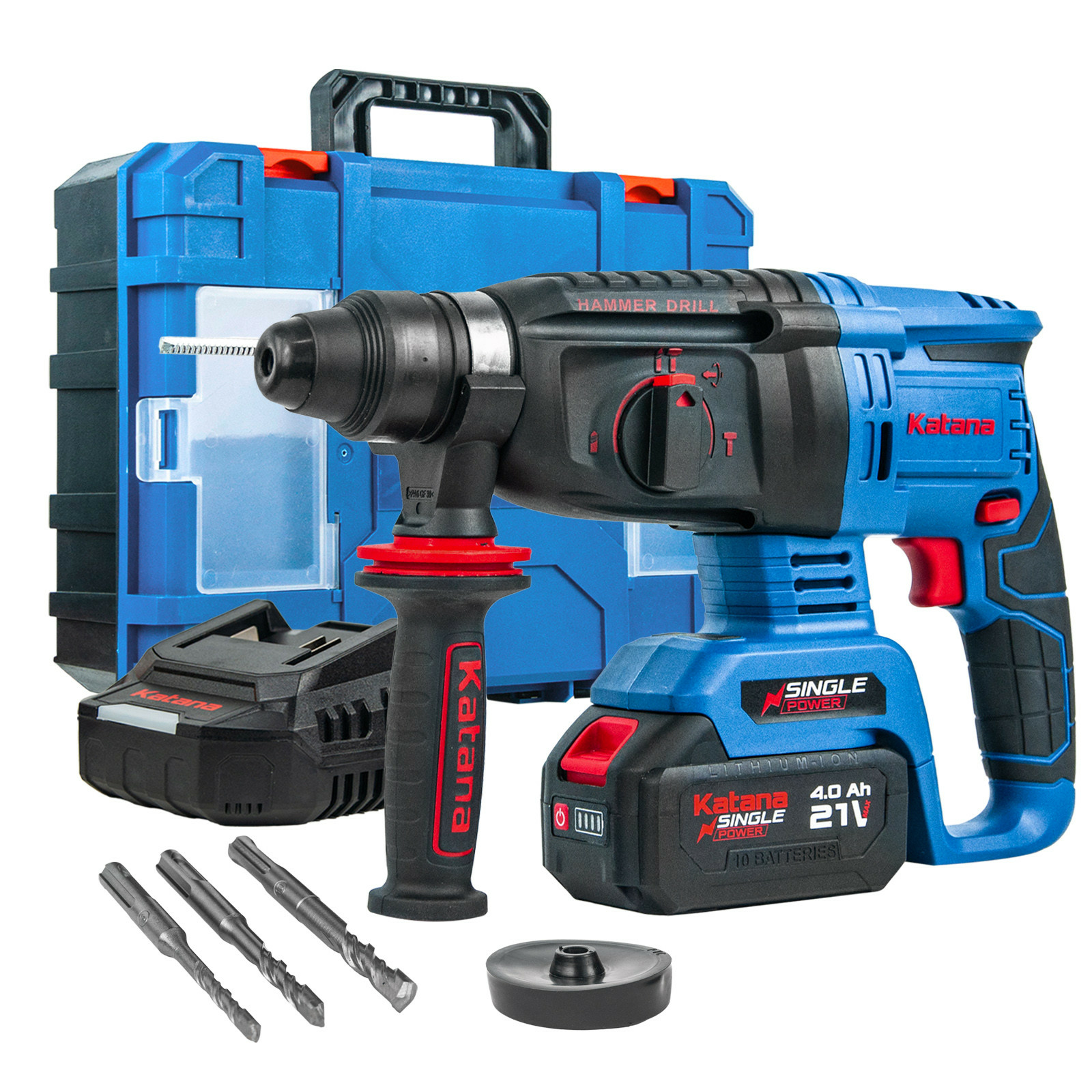 Перфоратор аккумуляторный KATANA RH6501 (21В,1*4Ач, бесщеточный.,2,6 Дж,3 режима,SDS+,3 сверла,кейс) (Китай))