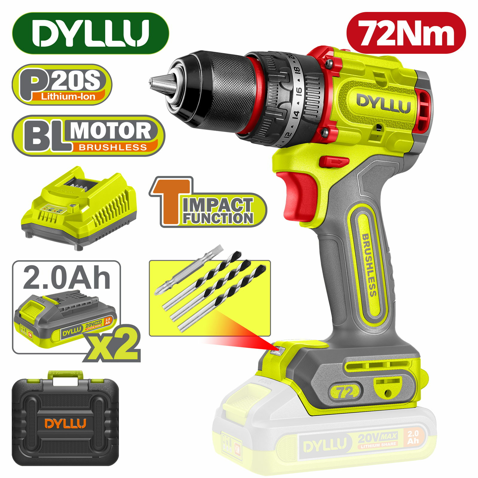 Дрель-шуруповерт ударная аккумуляторная DYLLU DTCDP7281 (Китай)