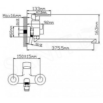  Смеситель для ванны c длинным изливом Wisent WP22201 (Китай)