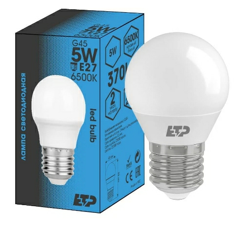 Лампа светодиодная G45 5W 6500K E27 (Китай)