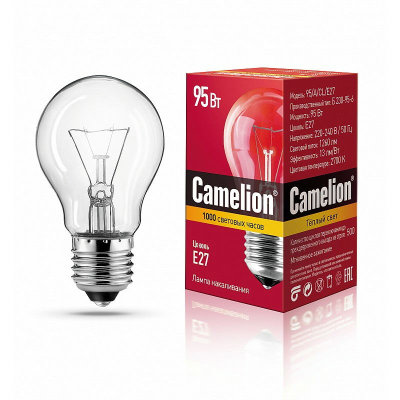 Лампа накаливания Camelion  95А CL E27 (Китай)
