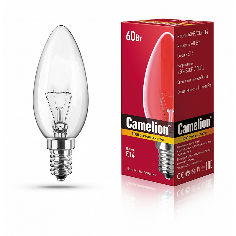 MIC Camelion 60/B/CL/E14 лампа накаливания (Китай)