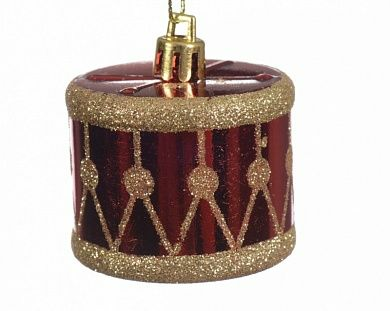 Фигура новогодняя Барабан в связке пластик 4 см. красный/золотой 027510 (Польша)