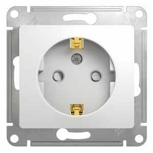 Розетка Glossa с заземлением со шторками (белая) (Латвия)