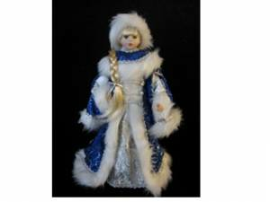 Новогодний сувенир Снегурочка 35 см синяя шуба (Китай)