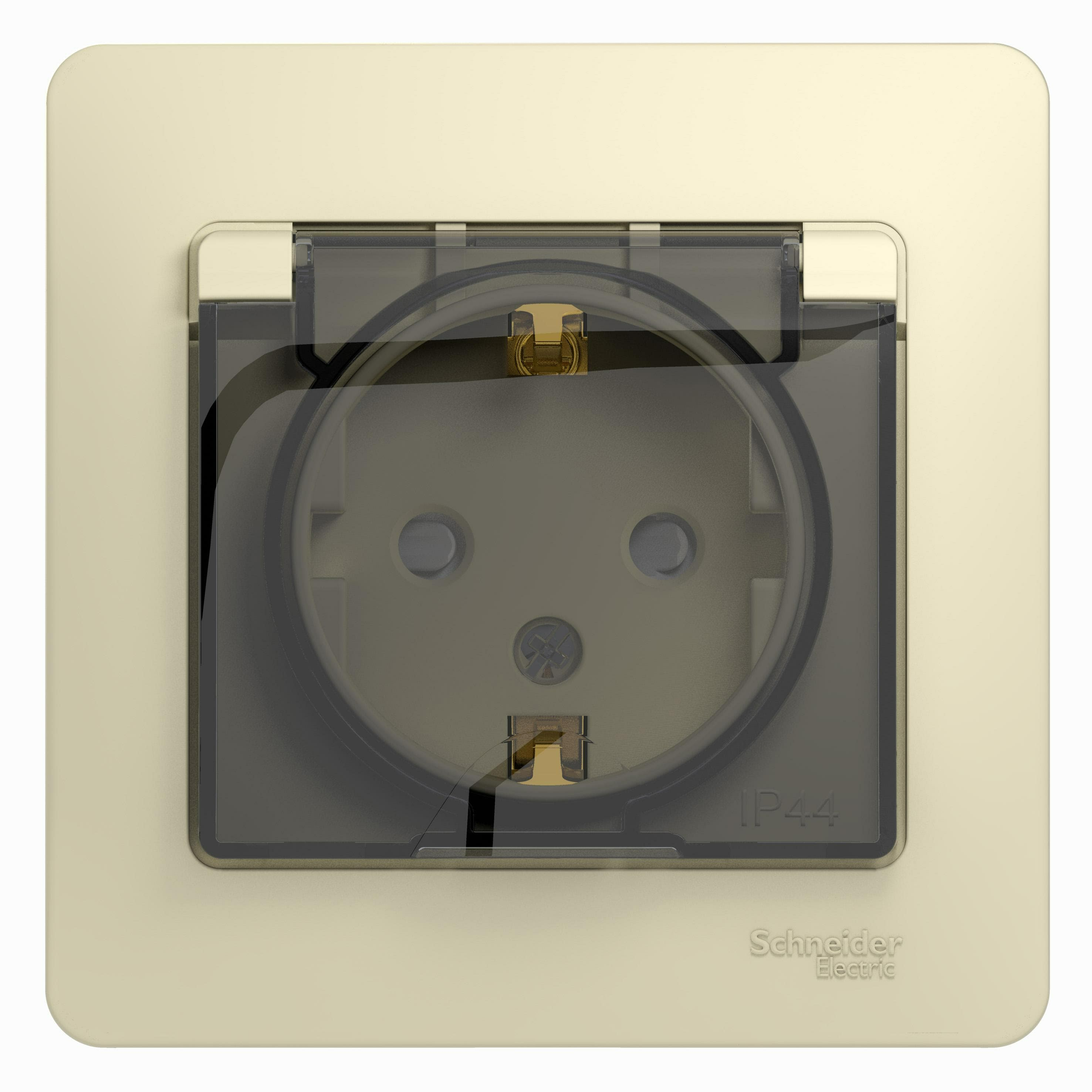 Розетка Glossa с заземлением со шторками с крышкой IP44 (бежевый) (Латвия)