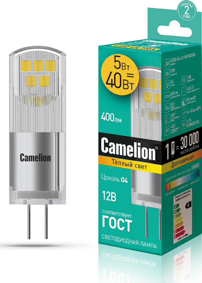 Лампа светодиодная LED5-G4-JC-NF/830/G4 5W 3000K Camelion (Китай)
