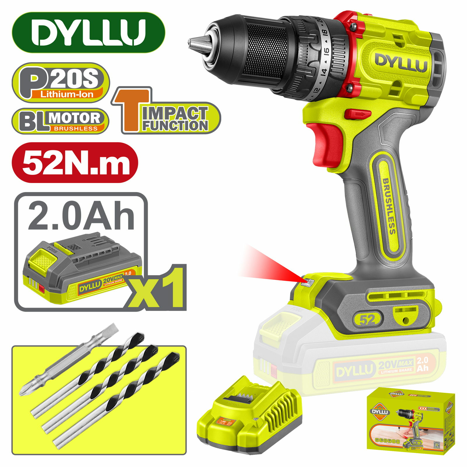 Дрель-шуруповерт ударная аккумуляторная DYLLU DTCDP5282 (Китай)