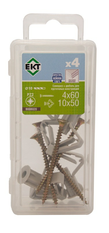 Саморез цинк 4,0х45 + дюбель для пустой конструкции KHD 10х50 нейлон (упак/4шт)