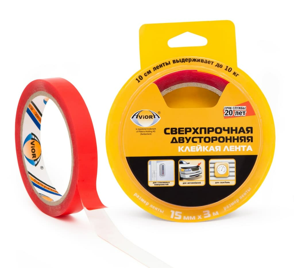Лента двусторонняя сверхпрочная прозрачная Aviora 15мм/3м (Китай)