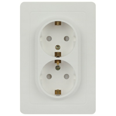 Розетка двойная с заземлением Style 2X2P+E Schuko со шторкам 16А-250В, IP20, СУ, белый (Китай)