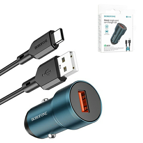 Автомобильное зарядное устройство BOROFONE BZ19 двойной порт Type-C сапфирово-синий (Китай)