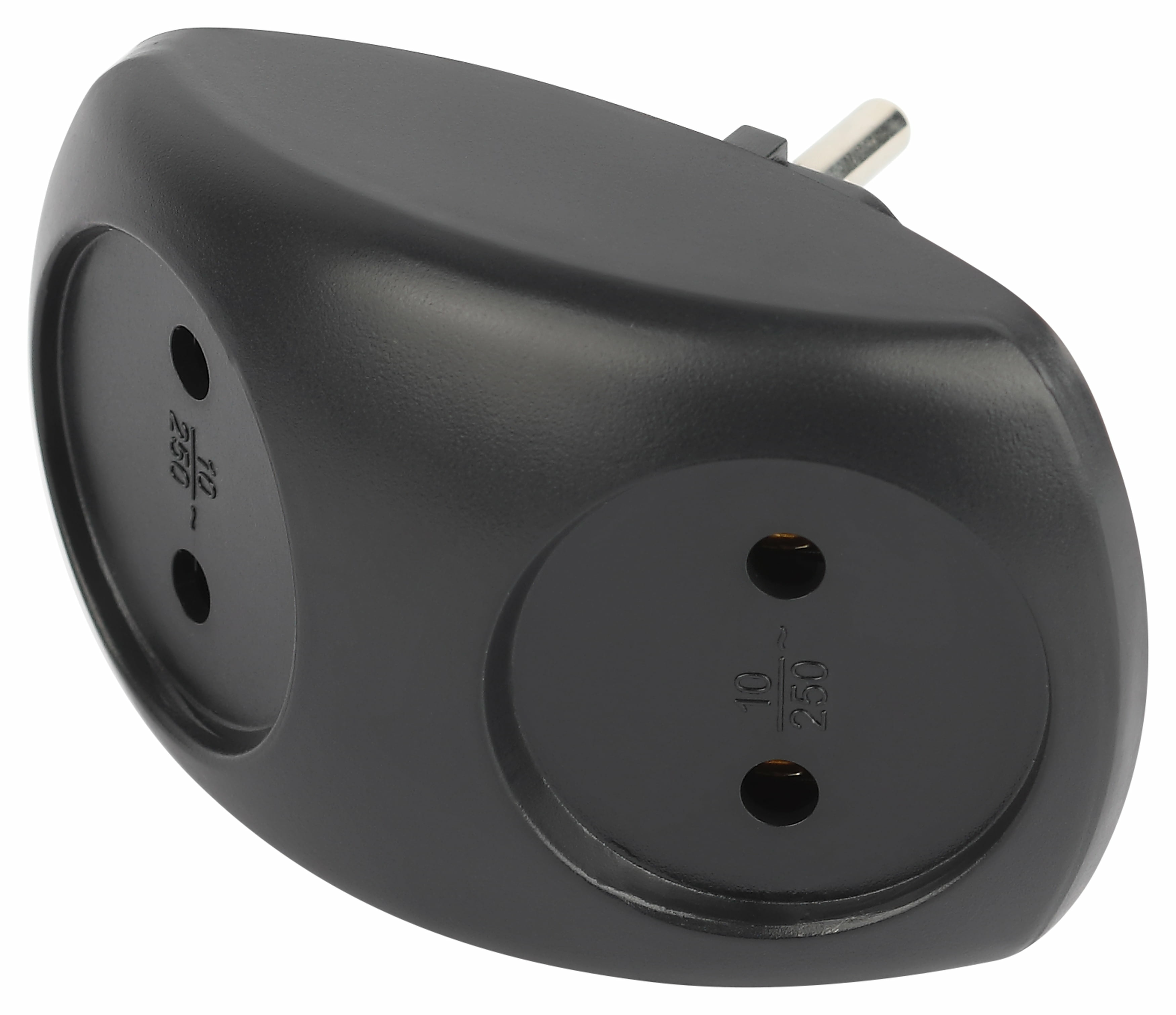 Разветвитель электрический (тройник) ЭРА SPx-2-B на 2 розетки без заземления 10А черный (Китай)