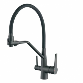Смеситель STONE для кухни с поворотным высоким изливом с краном для фильтра черный Nordlain 21252401 (Эстония)
