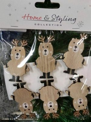 Набор украшений новогодних деревянных "Новогодние мотивы" 8 штук на прищепке (Китай)