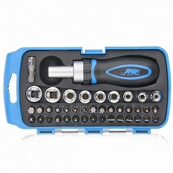 Отвертка реверсивная с набором бит и торцевыми головками, 41 штук, БАРС (Россия)