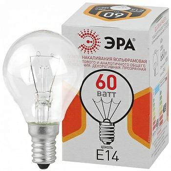Лампа накаливания ЭРА ДШ (P45) шар 60Вт 230В Е14 (Австрия) Лампа накаливания ЭРА ДШ (P45) шар 60Вт 230В Е14 (Австрия)