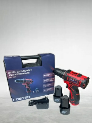 Дрель-шуруповерт аккумуляторная FOSTER CDF 1202 12В 2скорости 25Нм 2АКБ 1.3Ач ЗУ кейс (Китай)
