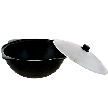 Казан узбекский чугунный с алюминиевой крышкой (плоское дно) (Россия)