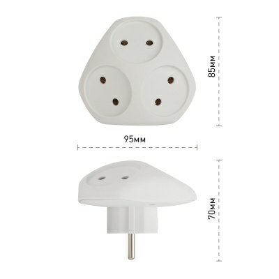 Разветвитель электрический (тройник) ЭРА SPx-3-W на 3 розетки без заземления 10А белый (Китай)