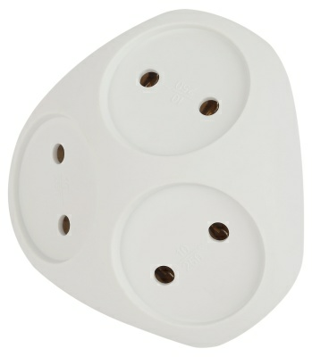 Разветвитель электрический (тройник) ЭРА SPx-3-W на 3 розетки без заземления 10А белый (Китай)