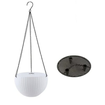 Кашпо подвесное с дренажной сеткой Botanica Rattan пластик 21*13,5см белое (Китай)