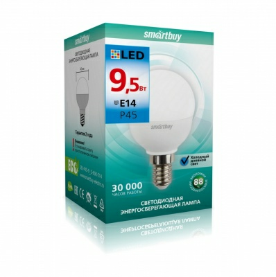Лампа светодиодная (LED) Smartbuy-P45-9.5W/6000/E14 (Китай)