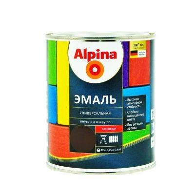 Alpina Эмаль универсальная глянцевая, цветная, шоколадный 0,75 л / 0,79 кг (Беларусь) | купить Практик Борисов  Alpina Эмаль универсальная глянцевая, цветная, шоколадный 0,75 л / 0,79 кг (Беларусь) | купить Практик Борисов