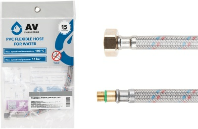 Подводка гибкая для воды иголка м10 короткая - гайка 1/2 в ПВХ оплетке AV Engineering 0,8 м (Китай)