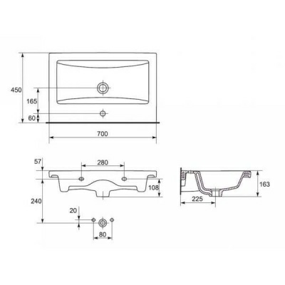 Умывальник мебельный COMO 70 с отверстием без арматуры