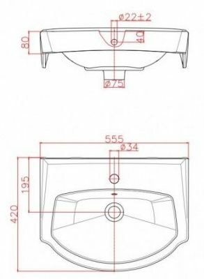 Умывальник Альбано 55 с/о белый (55 см) с креплением 1с (Украина)