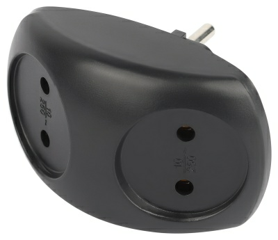 Разветвитель электрический (тройник) ЭРА SPx-2-B на 2 розетки без заземления 10А черный (Китай)