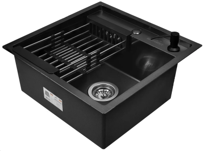 Мойка Wisent WS-35040B графит (сифон GER013, дозатор WW405B, коландер пластик) (Китай)