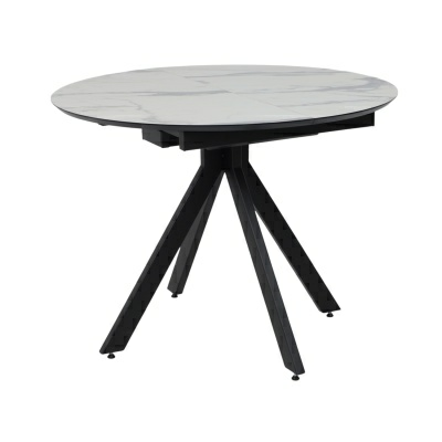 Стол AV 1107 HPL+МДФ  раздвижной D1000(1350)*750 Белый мрамор/черный (Россия)