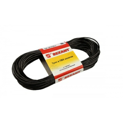 Трос стальной в ПВХ оплетке моток 20 м 2,5мм черный REXANT (Россия)