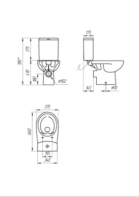 Напольный унитаз Cersanit Nature Clean On 011 3/5 DPL EO slim / 65410 горизонтальный выпуск (Россия)