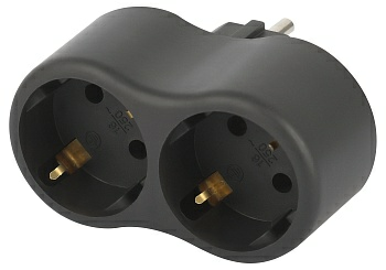 Разветвитель электрический (тройник) ЭРА SPx-2e-B на 2 розетки с заземлением 16А черный (Китай)