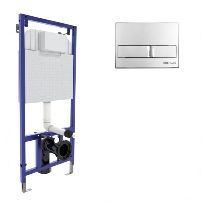 Инсталляция BERGES для скрытого монтажа унитаза NOVUM кнопка L3 хром глянец (Россия)