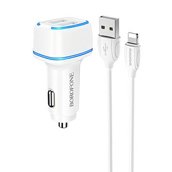 Автомобильное зарядное устройство hoco BZ14 двойной порт с кабелем Lightning 2.4А (Китай)