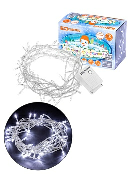 Гирлянда светодиодная СГ100Б10, белая, 10м, 8 режимов TDM (Китай)