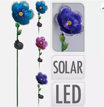 Украшение металлическое с лампой на солнечной батарее "Цветок" 15,5*81 см (Китай)