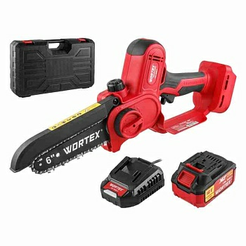 Пила цепная аккумуляторная WORTEX CEC 2518-2  АКБ, ЗУ, кейс (Китай)