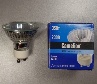 Лампа галогенная GU10 35W 230V с защитным стеклом Camelion (Китай)